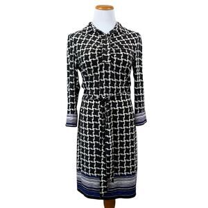Laundry by Shelli Segal Sheath Dress Black White Geometric Knee Length Women's 6